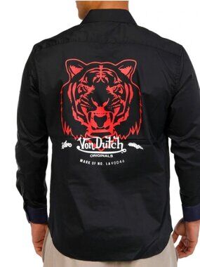Von Dutch Originals Black Button Up Long Sleeve Lion Shirt Men’s L NWOT MSRP $79